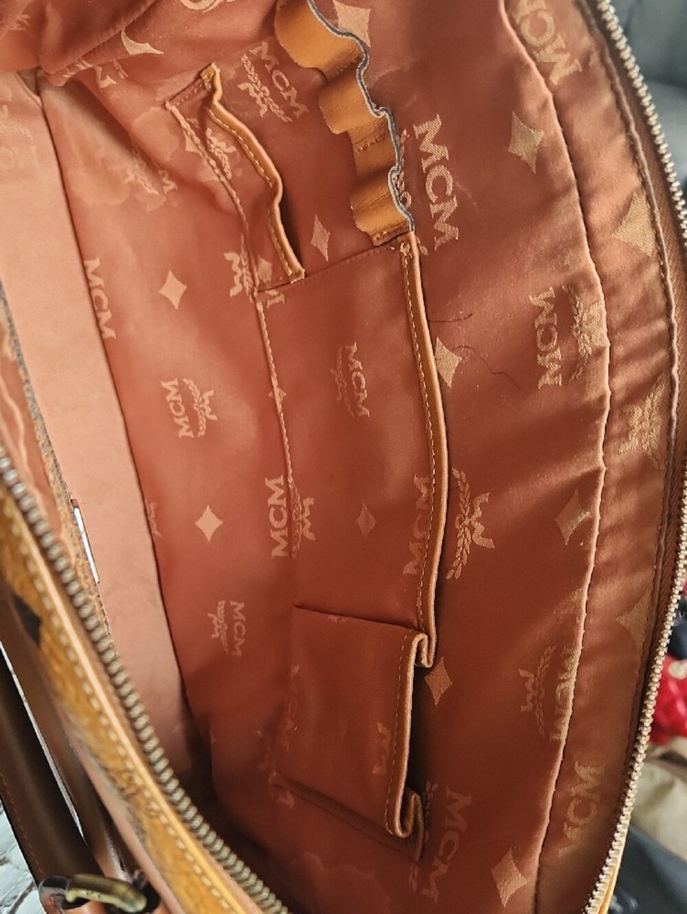 MCM Cognac and Tan Logo Briefcase with Front Buckle Pocket - Picture 9 of 9